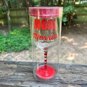 NWT Raise The Bar More is Merrier Christmas Hand Painted Wine Glass